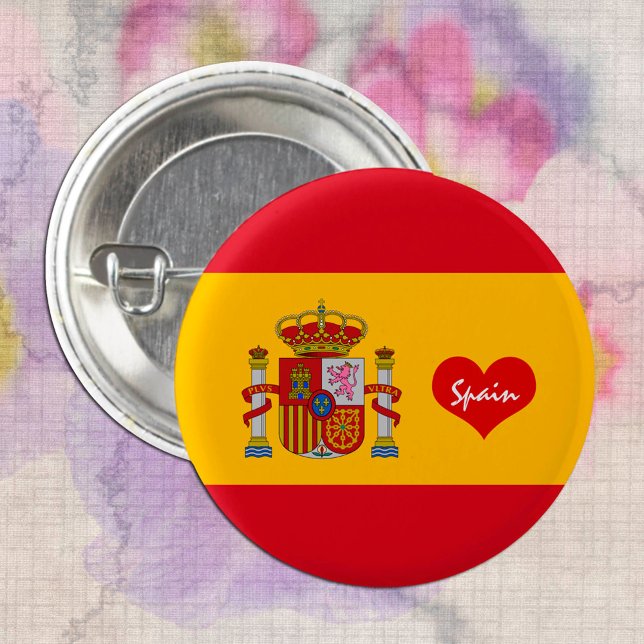 Spanish flag with red heart - fashion / sports 3 cm round badge (Creator Uploaded)