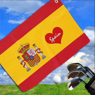 Spanish flag with red heart - fashion/sports Golf Towel