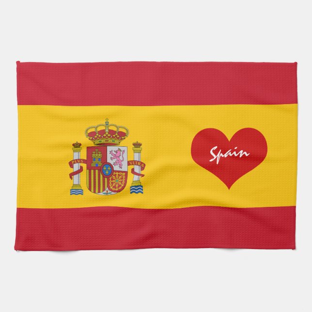 Spanish flag with red heart - Kitchen/sports fans Tea Towel (Horizontal)
