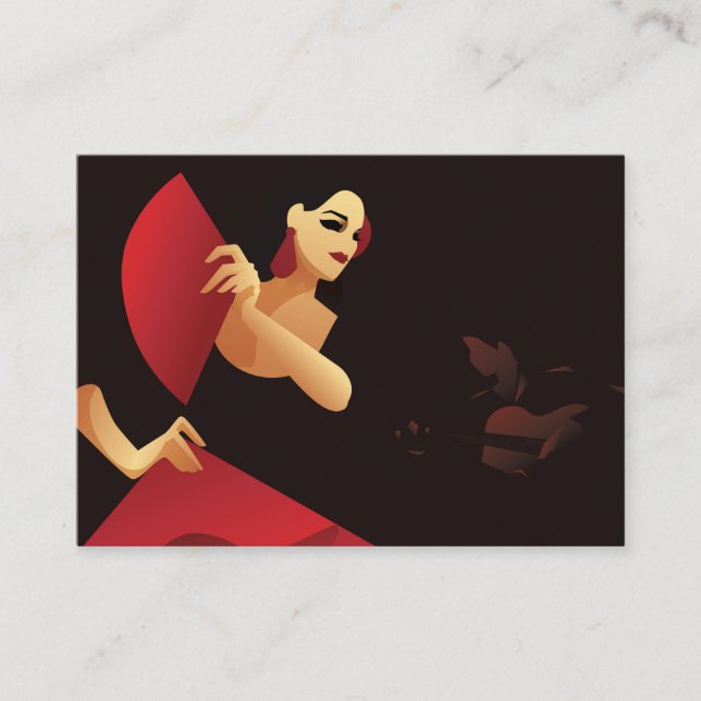 Spanish flamenco dancer with fan. black and red business card (Front)