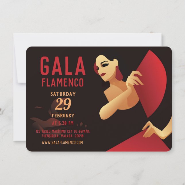 Spanish flamenco dancer with fan black and red invitation (Back)