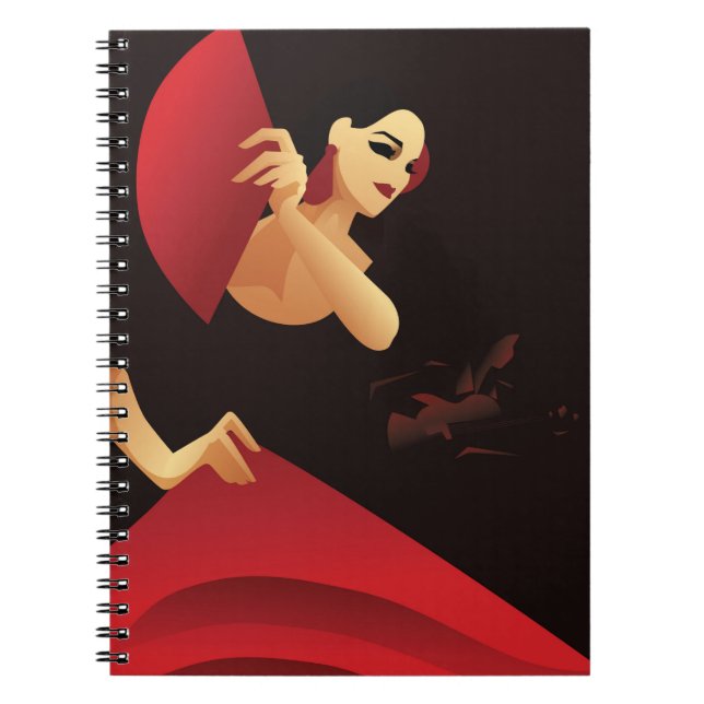 Spanish flamenco dancer with fan. black and red notebook (Front)