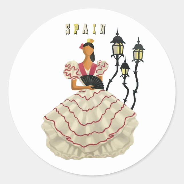 Spanish Flamenco Dancer woman Spain Travel Art Classic Round Sticker (Front)