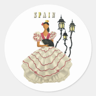 Spanish Flamenco Dancer woman Spain Travel Art Classic Round Sticker
