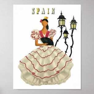 Spanish Flamenco Dancer woman Spain Travel Art Poster