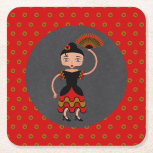 Spanish Flamengo Dancing Birthday Party Square Paper Coaster