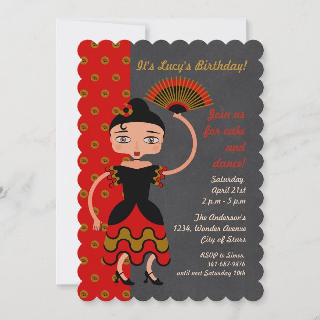 Spanish Flamengo  girl Birthday Party invitation (Front)
