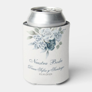 Spanish Floral Blue Wedding Can Cooler