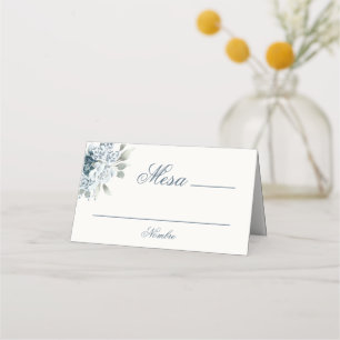 Spanish Floral Blue Wedding Place Card