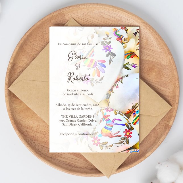 Spanish, Floral Colourful Hearts Mexican Wedding Invitation (Creator Uploaded)