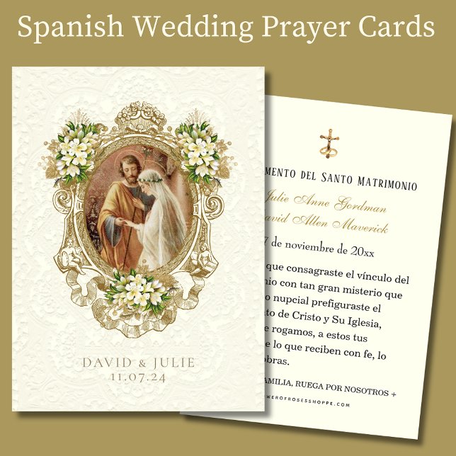 Spanish Floral Gold Wedding Holy Card (Creator Uploaded)
