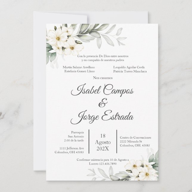 Spanish Floral Wedding Invitation (Front)