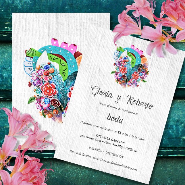 Spanish, Flower Heart Mexican Wedding Invitation (Creator Uploaded)