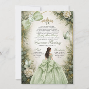 Spanish Forest Greenery Sage Green Floral 15 Años Invitation
