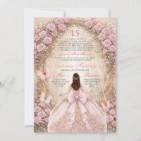 Spanish Forest Pink & Gold Butterfly Sweet 15 Años