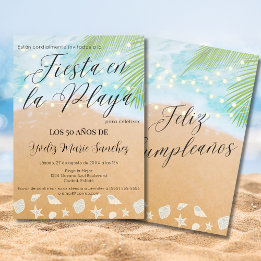 Spanish Fun Beach Sand Shore 50th Birthday Party Invitation