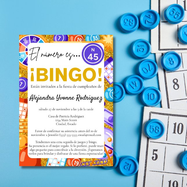 Spanish Fun Bingo & Games Glitter 45th Birthday Invitation (Creator Uploaded)