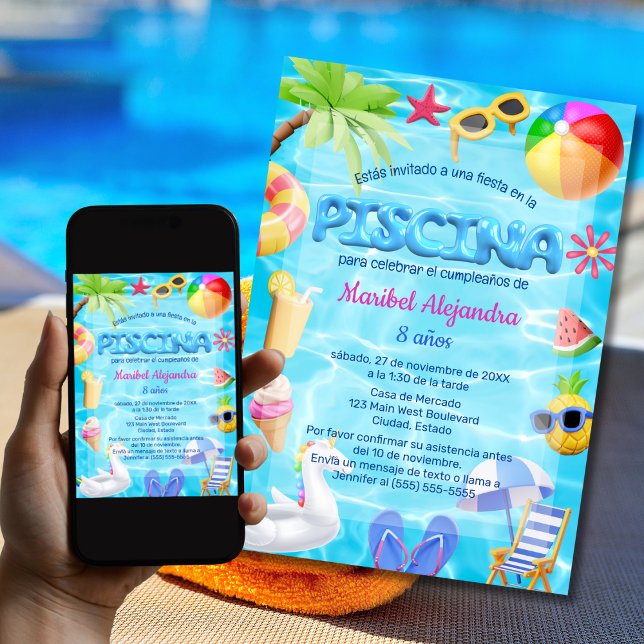 Spanish Fun Pool Party Birthday for Girls Invitation (Creator Uploaded)