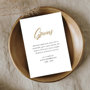 Spanish Funeral Gracias Memorial Gold Thank You Card
