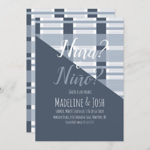 Spanish Gender Reveal Boy or Girl Plaid Blue Invitation