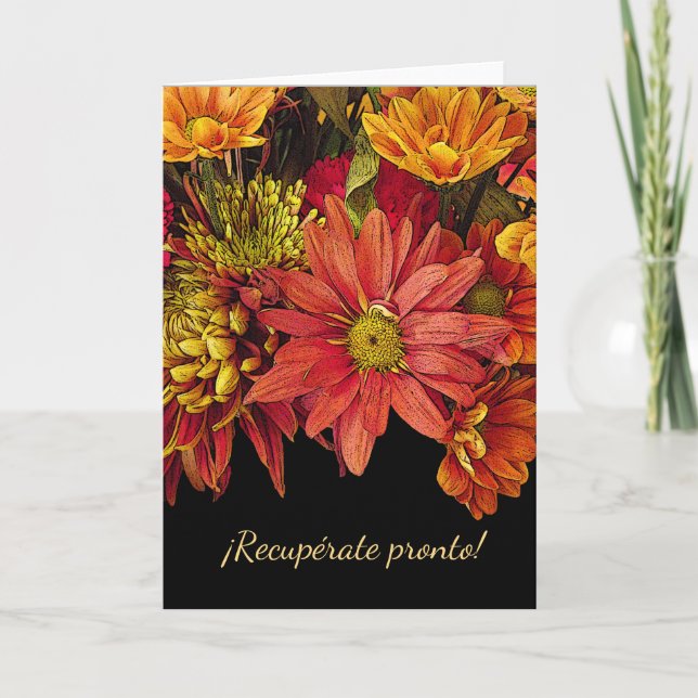Spanish Get Well Wishes Flower Arrangement Card (Front)