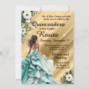 Spanish Girls Sea Foam Blue Quinceanera Invitation