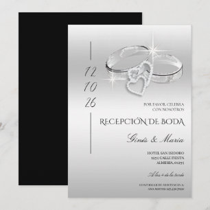 Spanish Glitzy Silver Wedding Rings Reception Invitation