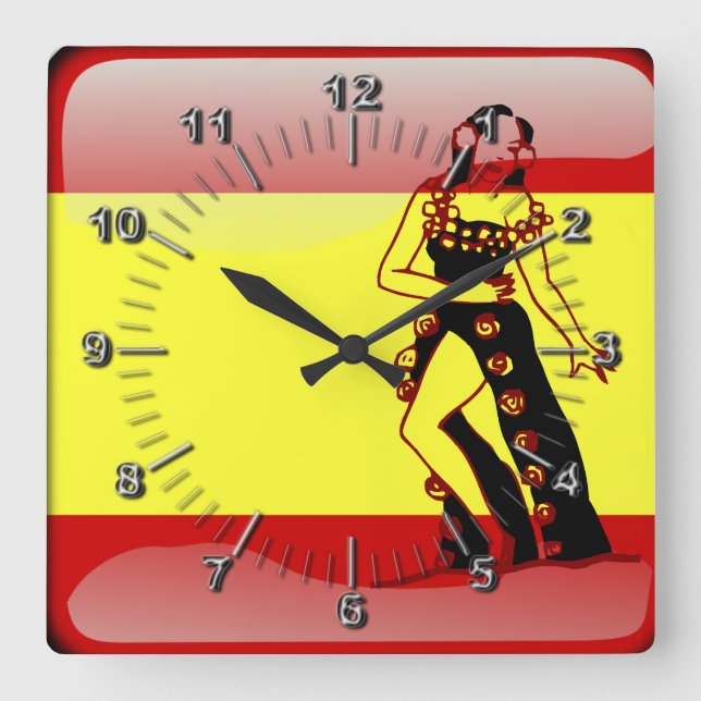 Spanish glossy flag square wall clock (Front)