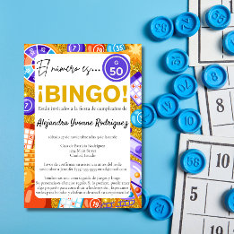 Spanish Gold Bingo & Games Glitter 50th Birthday Invitation