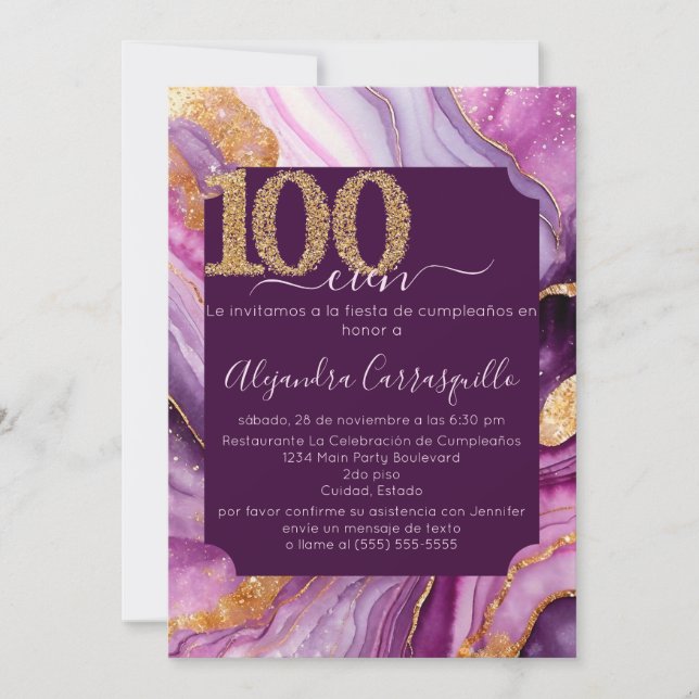 Spanish Gorgeous Agate 100th Birthday Party Invitation (Front)