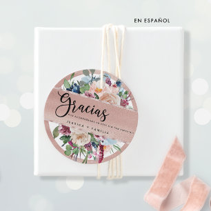 Spanish, Gracias Rose Gold Quinceañera Favour Tags