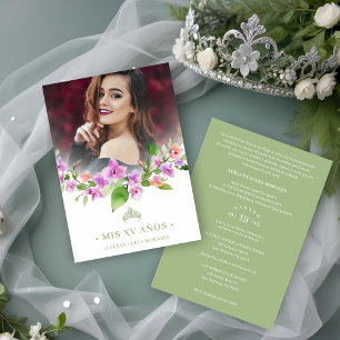 Spanish Green Princess Crown & Garland Mis XV Años Invitation