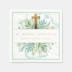 Spanish, Greenery Boy/Girl First Communion Green Napkin