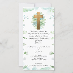 Spanish, Greenery First Communion Bookmark Favour Thank You Card