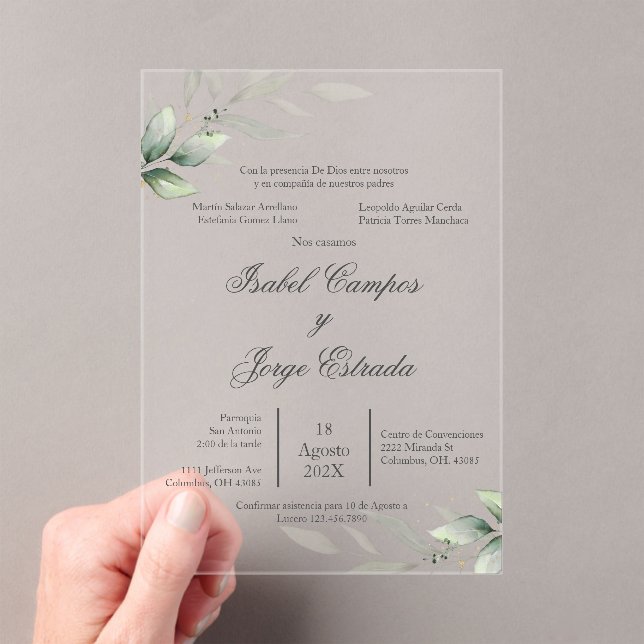 Spanish Greenery Wedding acrylic Invitation (Insitu (Handheld))