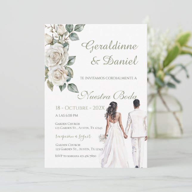 Spanish Greenery Wedding Invitation (Standing Front)