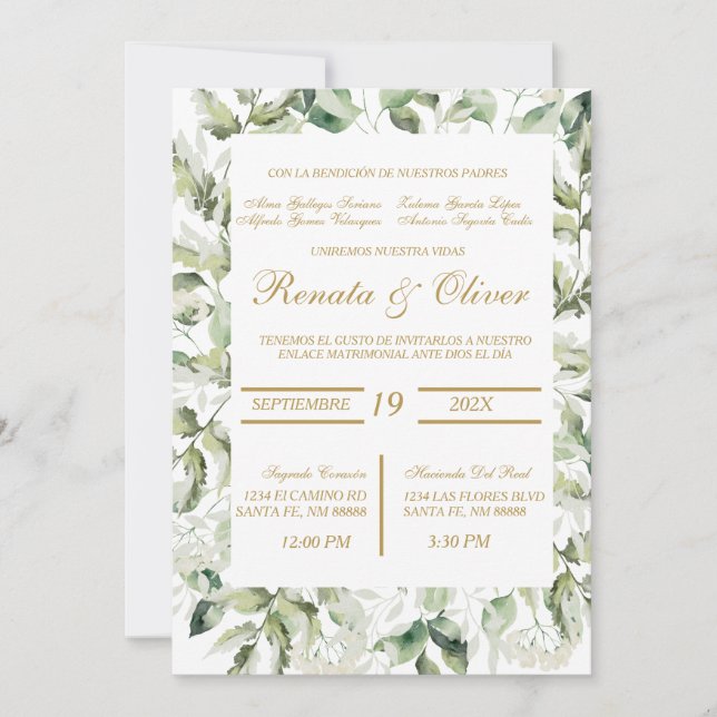 Spanish Greenery Wedding Invitation (Front)