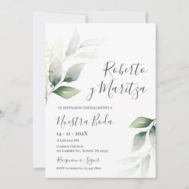 Spanish Greenery Wedding Invitation (Front)