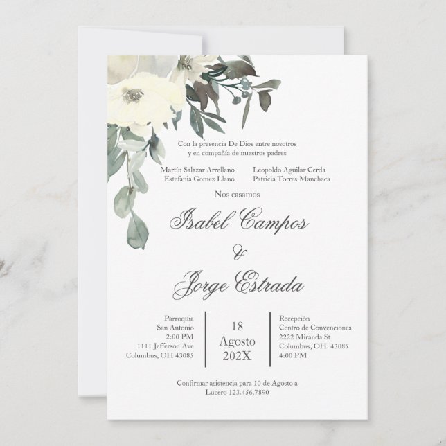 Spanish Greenery Wedding Invitation (Front)