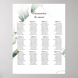Spanish greenery wedding seating chart