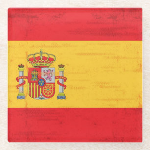 Spanish grunge flag glass coaster