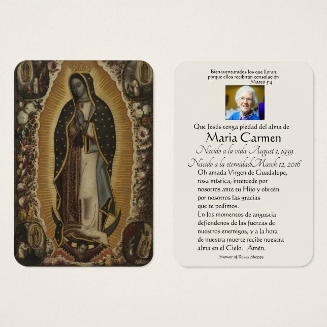 Spanish Guadalupe Mary Funeral Prayer  Holy Card (Front & Back)