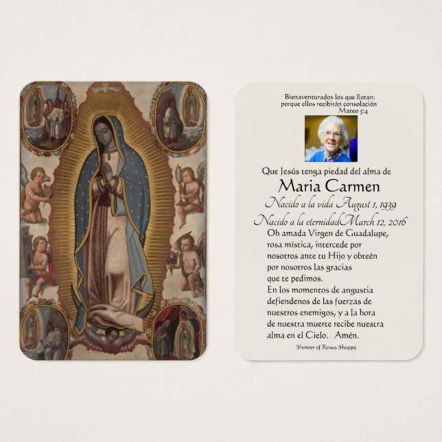 Spanish Guadalupe Mary Funeral Prayer  Holy Card (Front & Back)