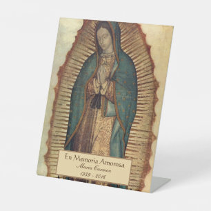 Spanish Guadalupe Mary Funeral Prayer Holy Card Pedestal Sign