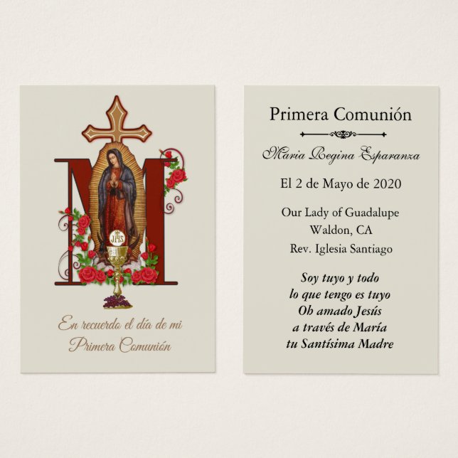 Spanish Guadalupe Religious Catholic Communion (Front & Back)