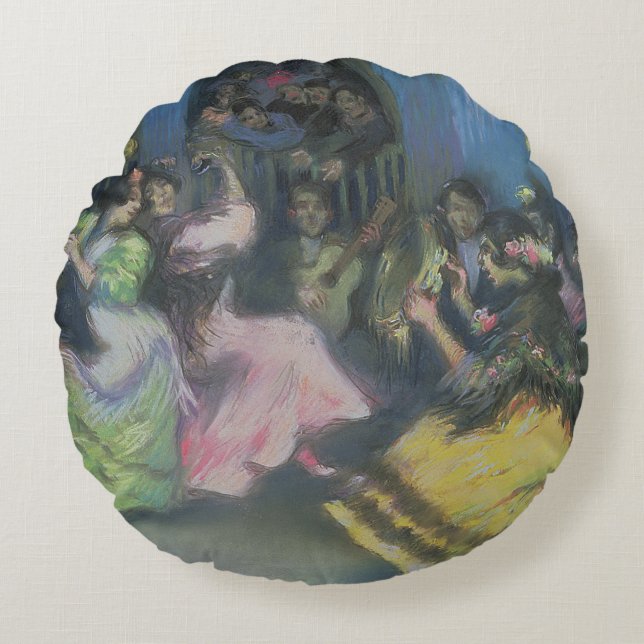 Spanish Gypsy Dancers, 1898 Round Cushion (Front)