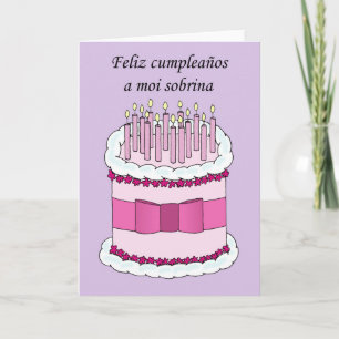 Spanish Happy Birthday Niece Cartoon Cake Card