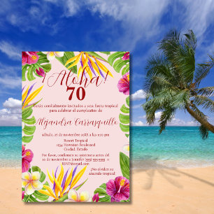 Spanish Hawaiian Pink Aloha Colourful 70th Birthda Invitation