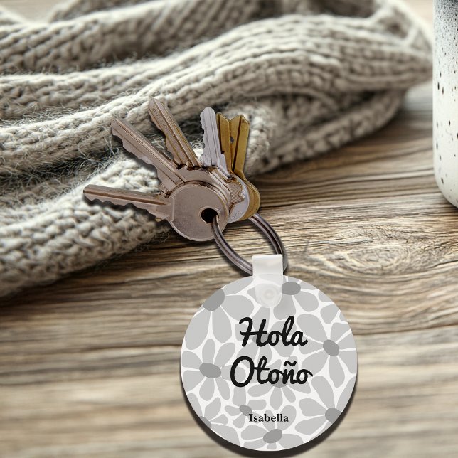 Spanish Hello Autumn Fall Vibes Personalise Key Ring (Creator Uploaded)