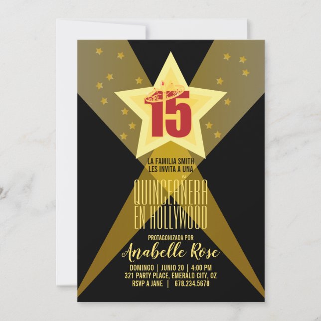 SPANISH hollywood star QUINCEAÑERA movie night Invitation (Front)